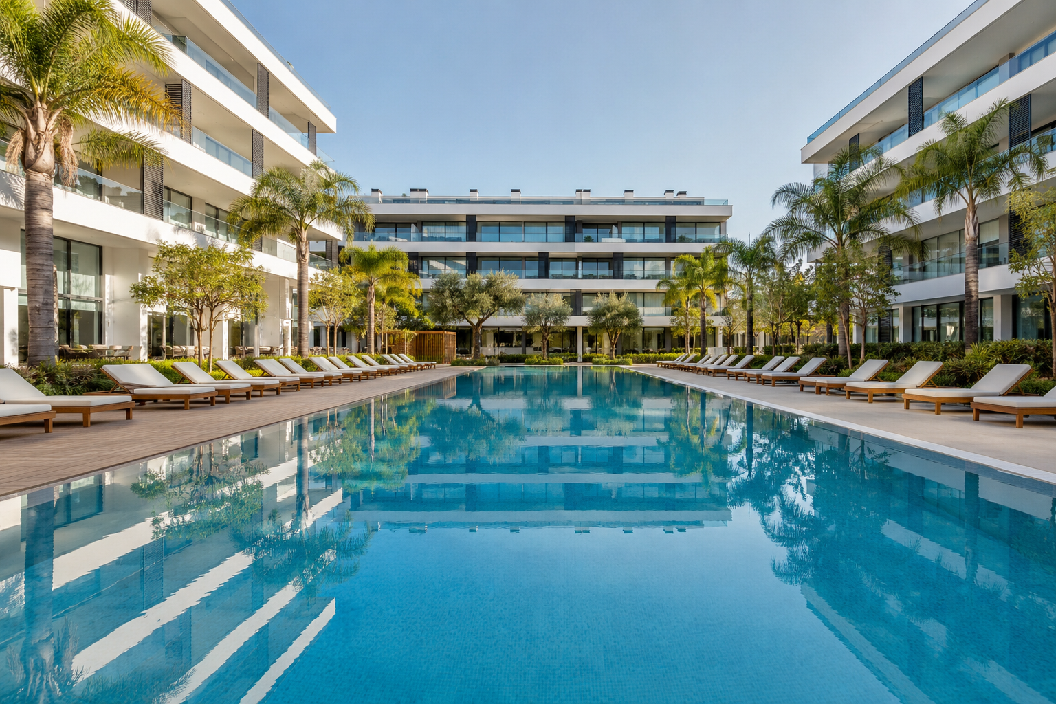 Piscina de um condomínio numa zona residencial da Grande Lisboa